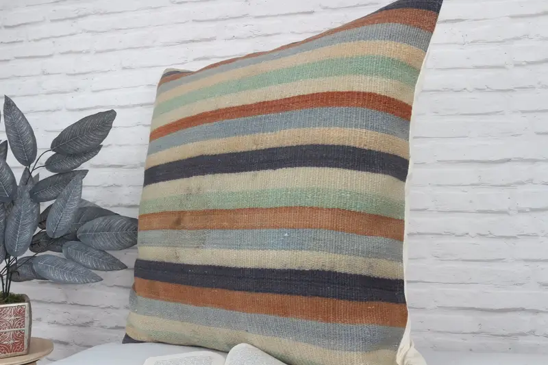 Nautical Throw Cushion, Boho Pillow, 28x28 Beige Cushion Cover, Cushion Cover, Handmade Kilim Cushion, Pillow for Couch, Comfy Throw Pillow Sham - 4