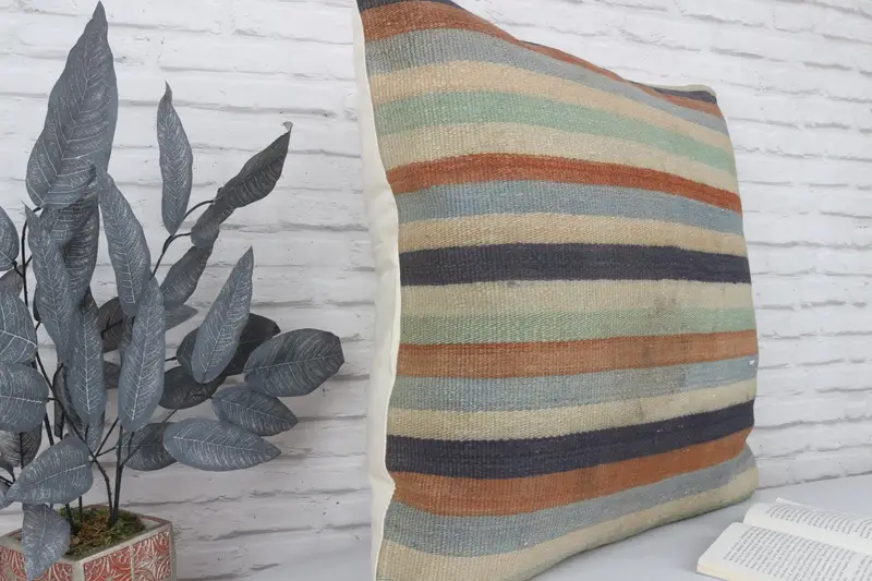 Nautical Throw Cushion, Boho Pillow, 28x28 Beige Cushion Cover, Cushion Cover, Handmade Kilim Cushion, Pillow for Couch, Comfy Throw Pillow Sham - 3
