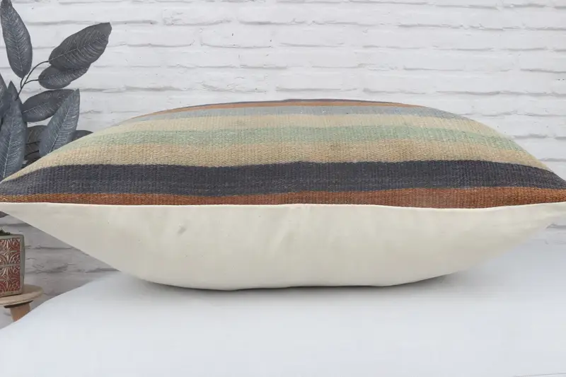Nautical Throw Cushion, Boho Pillow, 28x28 Beige Cushion Cover, Cushion Cover, Handmade Kilim Cushion, Pillow for Couch, Comfy Throw Pillow Sham - 6