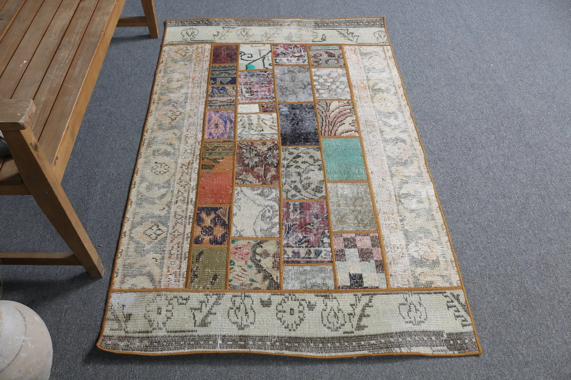 3.37x5.2 ft Halı, Accent Vintage Halı, Kahverengi Güneybatı Halı - 1