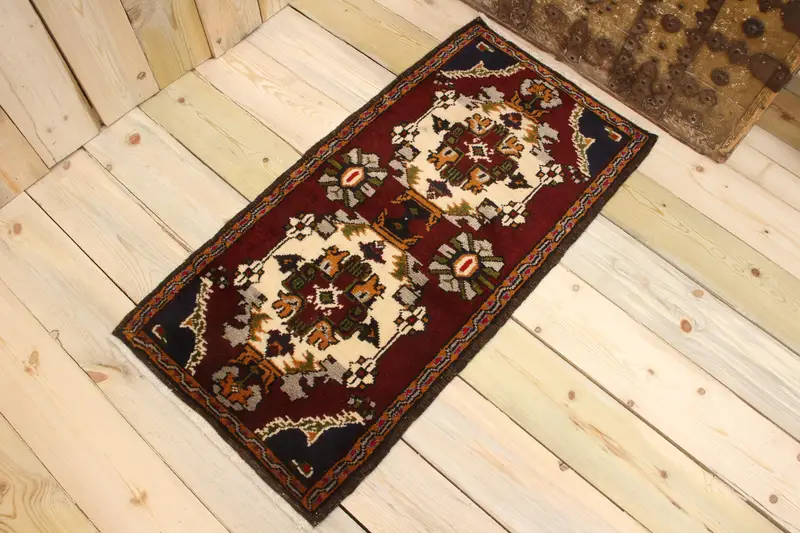 Türk Halısı, Küçük 1.6x3.3 ft Halı, Oushak Kırmızı Çiçekli Halı - 1