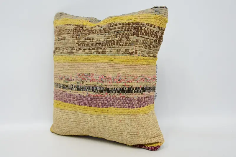 Turkish Kilim Pillow, 12x12 Yellow Pillow Sham, Luxury Pillow Case, Pillow for Sofa, Pillow for Couch, Cushion Cover, Office Chair Cushion Cover - 4