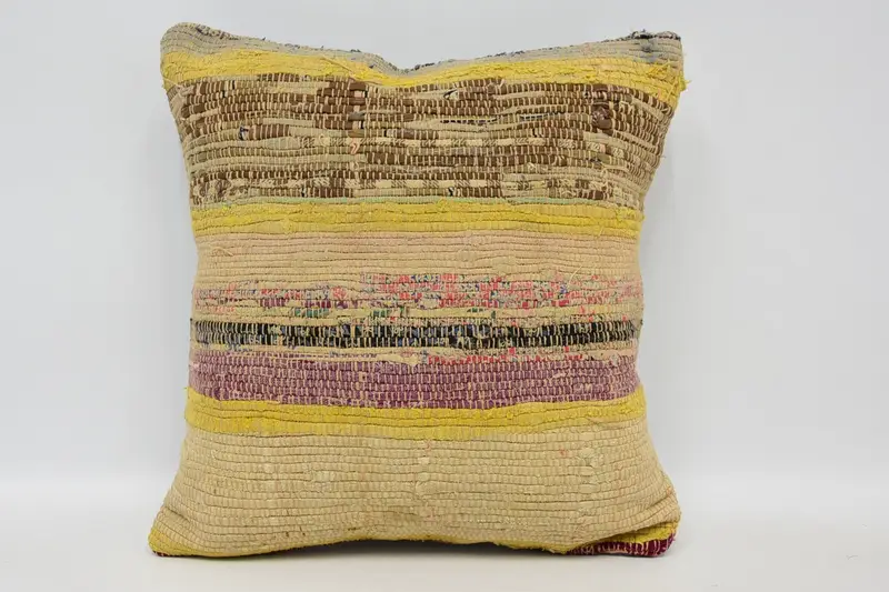 Turkish Kilim Pillow, 12x12 Yellow Pillow Sham, Luxury Pillow Case, Pillow for Sofa, Pillow for Couch, Cushion Cover, Office Chair Cushion Cover - 1