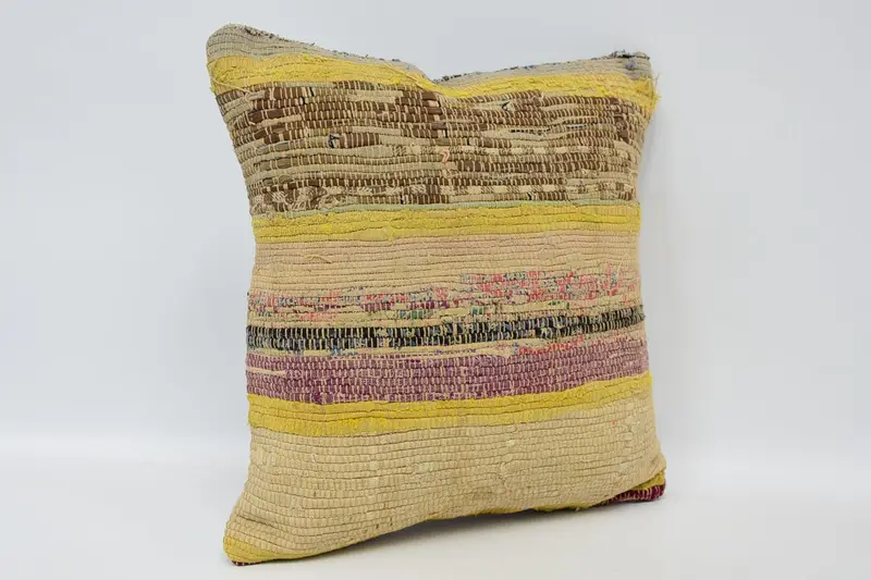 Turkish Kilim Pillow, 12x12 Yellow Pillow Sham, Luxury Pillow Case, Pillow for Sofa, Pillow for Couch, Cushion Cover, Office Chair Cushion Cover - 3