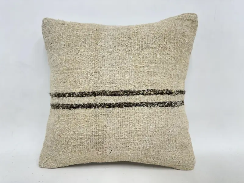 Pillow Cover, Kilim Rug Cushion Case, Outdoor Patio Cushion, Turkish Pillow, Pillow for Couch, 16x16 Beige Cushion, Kilim Pillow Cover - 1