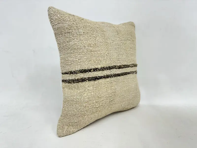 Pillow Cover, Kilim Rug Cushion Case, Outdoor Patio Cushion, Turkish Pillow, Pillow for Couch, 16x16 Beige Cushion, Kilim Pillow Cover - 3