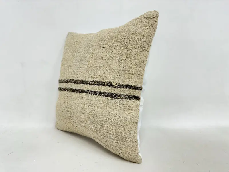 Pillow Cover, Kilim Rug Cushion Case, Outdoor Patio Cushion, Turkish Pillow, Pillow for Couch, 16x16 Beige Cushion, Kilim Pillow Cover - 4