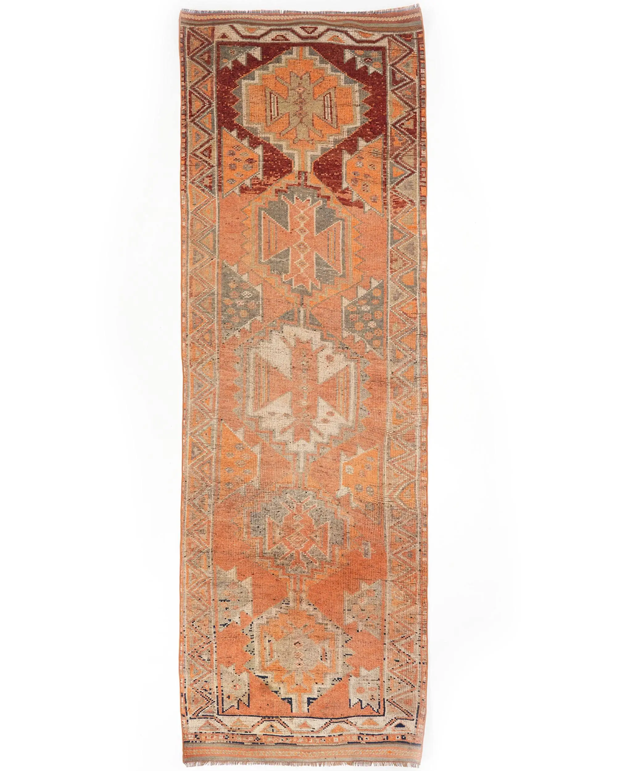 Vintage Teppich, Läufer 3,6x12,4 ft türkischer Teppich, orange grauer Wollteppich - 1