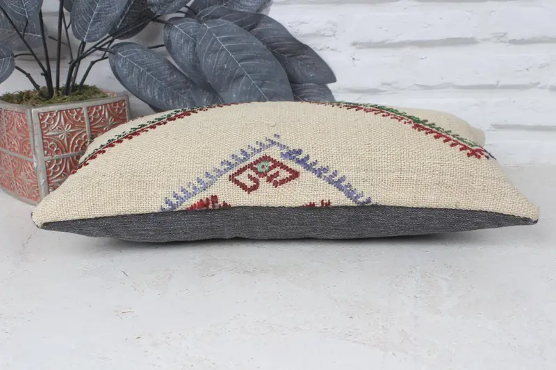 Cushion Case, Kilim Pillow, Boho Pillow Sham Cover, Home Decor Pillow, Southwestern Pillow Case, 8x16 Beige Pillow Case - 5
