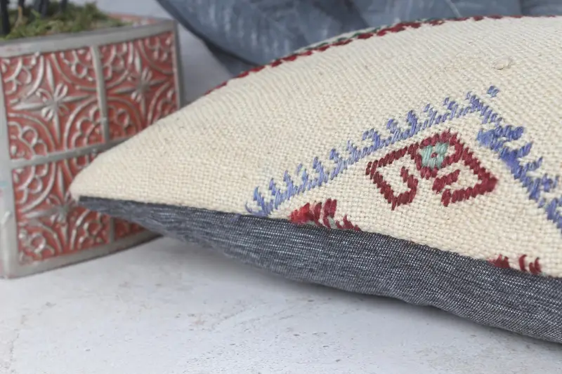 Cushion Case, Kilim Pillow, Boho Pillow Sham Cover, Home Decor Pillow, Southwestern Pillow Case, 8x16 Beige Pillow Case - 7