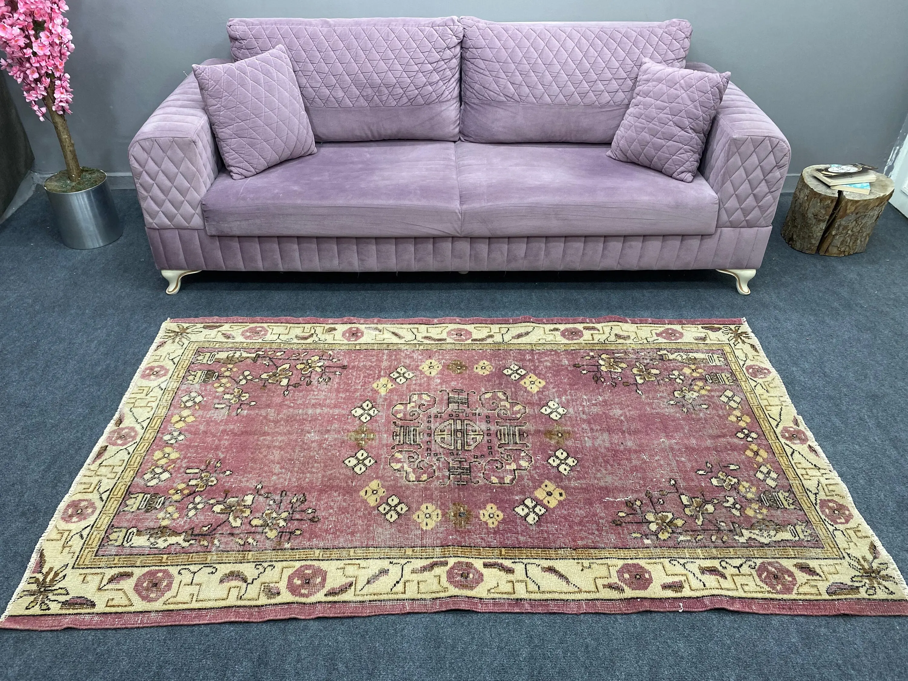 Türk Bölge Halısı 3,8x6,7 ft (115x203 cm), Kırmızı Bordürlü Vintage Halı - 1
