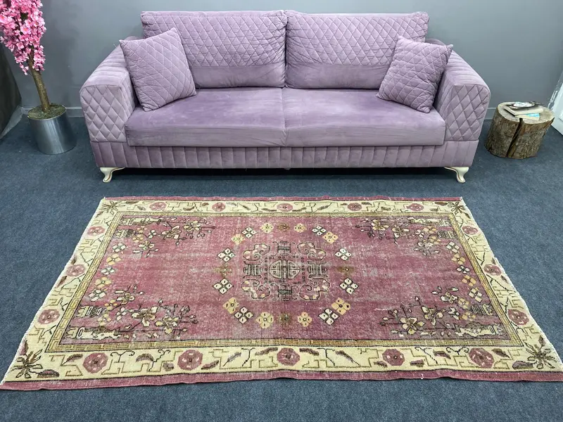 パープルボーダーラグ、3.8x6.7フィートのエレガントな装飾