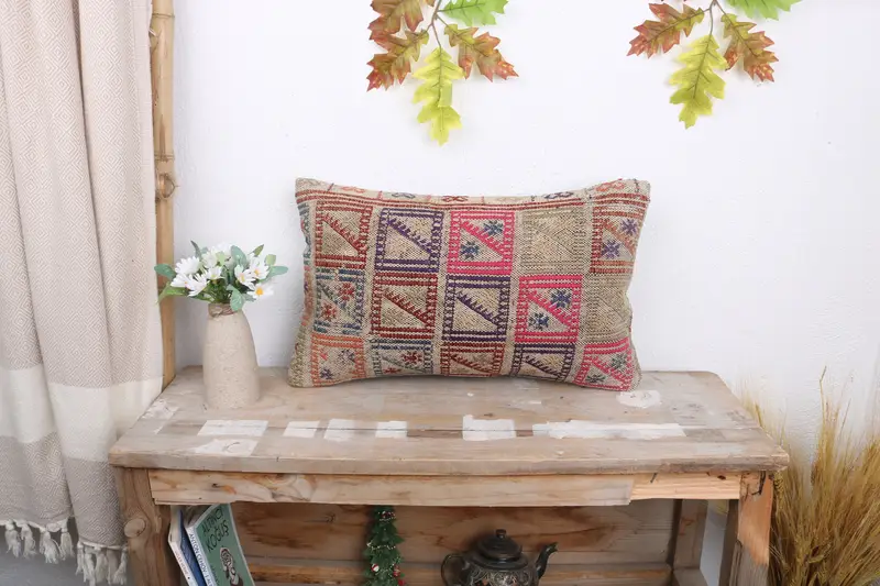 Interior Designer Pillow, Pillow Sham, Vintage Kilim Throw Pillow, Wholesale Cushion Cover, 12x20 Pink Pillow Case, Ethnical Kilim Rug Pillow - 1