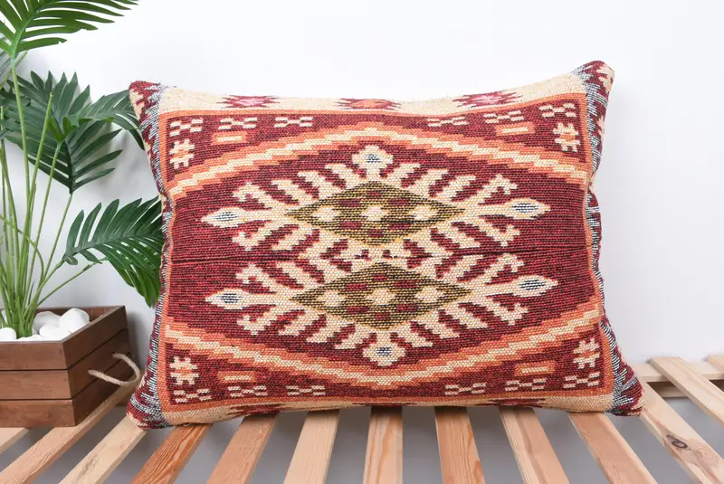Kilim Cushion Sham, Decorative Pillow, Ikat Cushion Case, Pet Pillow Case, Vintage Pillow, 20x28 Red Pillow Case, Turkish Pillow, Cushion Case - 1