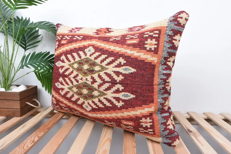 Kilim Cushion Sham, Decorative Pillow, Ikat Cushion Case, Pet Pillow Case, Vintage Pillow, 20x28 Red Pillow Case, Turkish Pillow, Cushion Case - 5