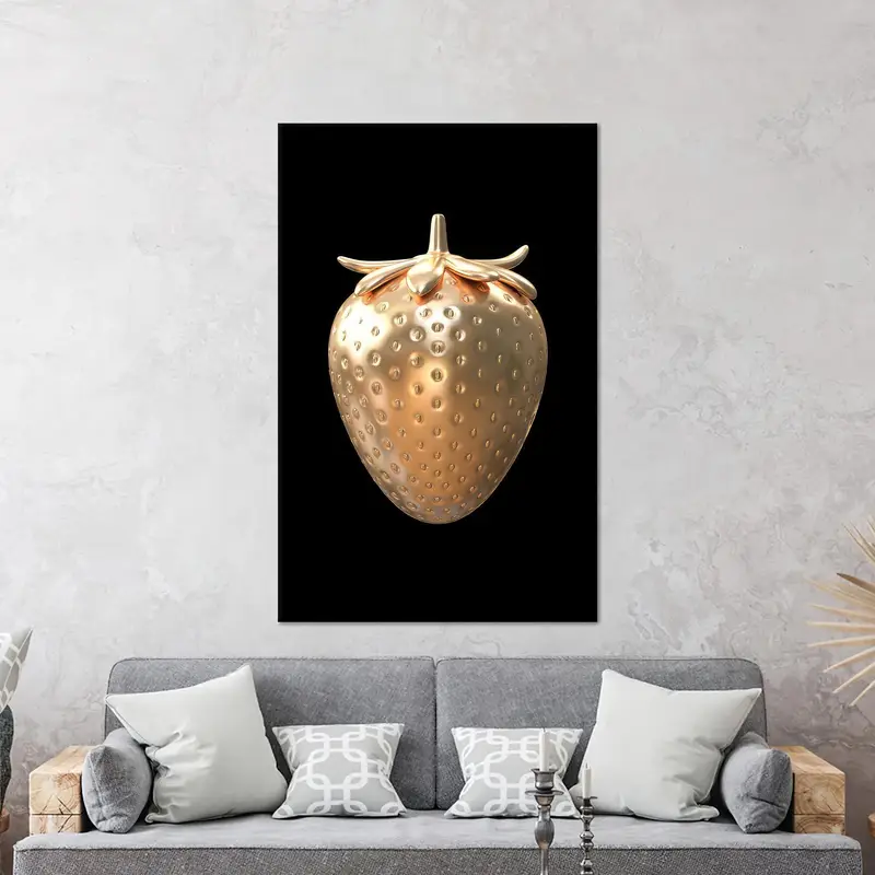 Goldene Leinwandkunstdekoration, Erdbeer -Wandkunst, trendige Leinwand, Modekunstdekor, Erdbeer -Leinwand, goldene Erdbeere, Leinwandkunstdekoration, - 2