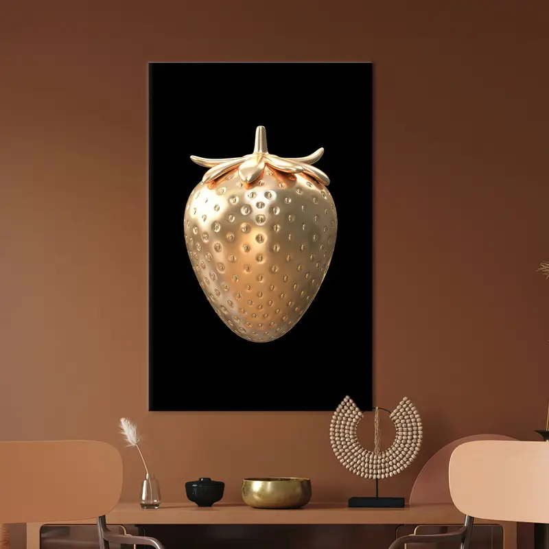 Goldene Leinwandkunstdekoration, Erdbeer -Wandkunst, trendige Leinwand, Modekunstdekor, Erdbeer -Leinwand, goldene Erdbeere, Leinwandkunstdekoration, - 3