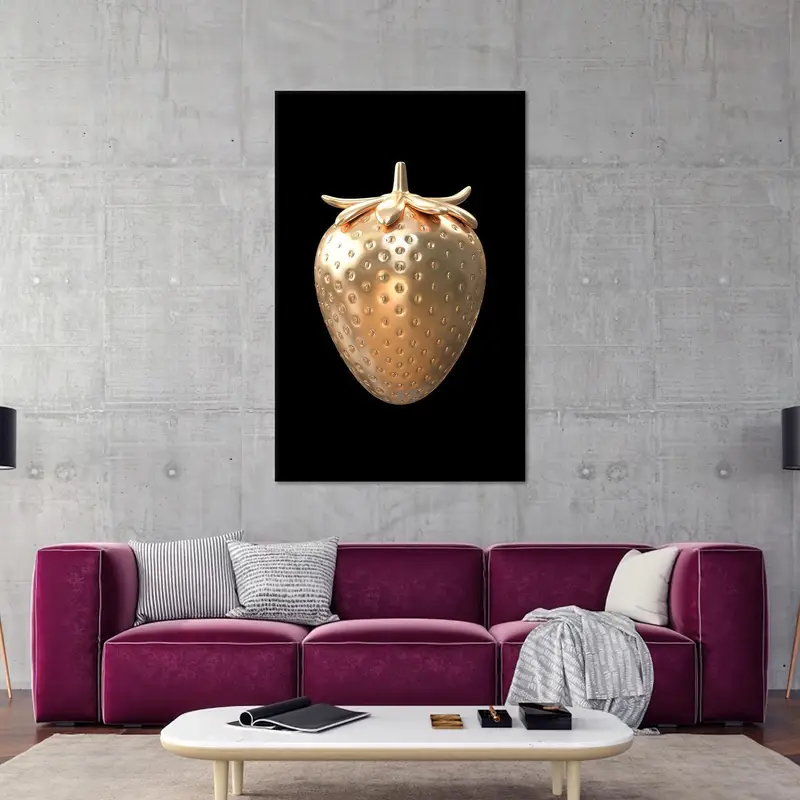 Goldene Leinwandkunstdekoration, Erdbeer -Wandkunst, trendige Leinwand, Modekunstdekor, Erdbeer -Leinwand, goldene Erdbeere, Leinwandkunstdekoration, - 1