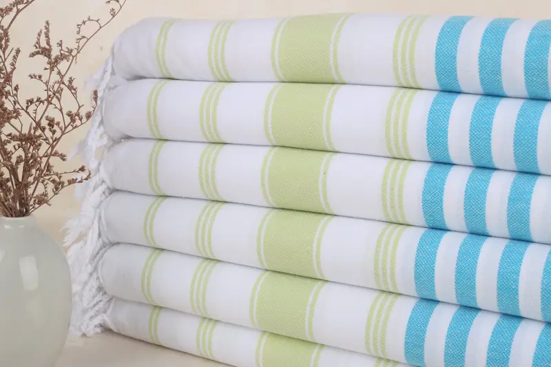 Wedding Favors Turkish Cotton Beach Towel, Blue-Green Stripes, 40x71 Inches