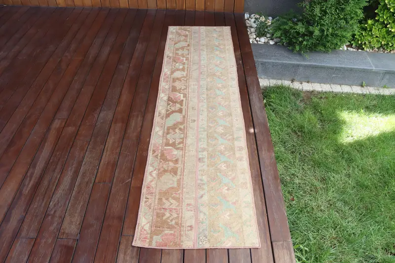 1,7x6,8 ft Vintage Oushak Teppich, türkischer Teppich, brauner marokkanischer Wollteppich - 1