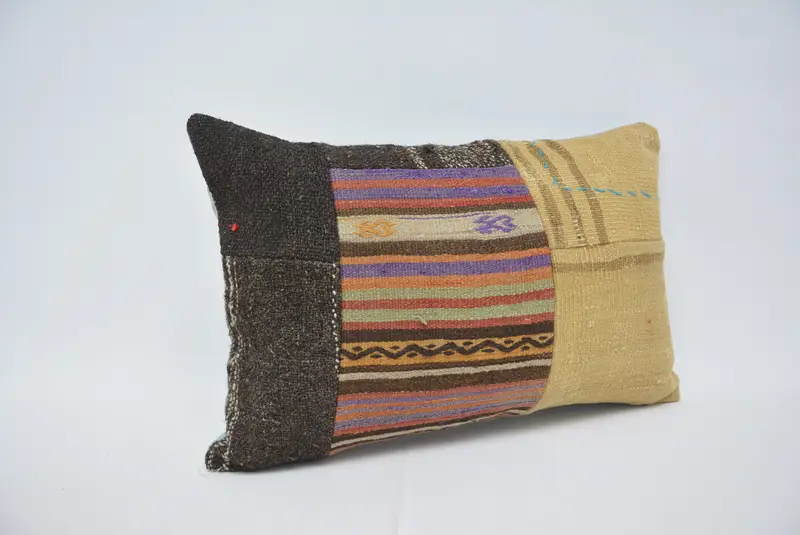Antique Pillows, Vintage Kilim Throw Pillow, Throw Kilim Pillow, Pillow Cover, Designer Throw Pillow Case, 16x24 Beige Pillow Case - 3