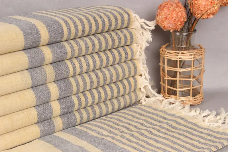 Personalized Turkish Cotton Beach Towel, Dark Navy-Mustard, 40x71 Inches