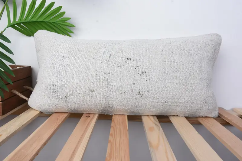 Throw Kilim Pillow, Gift Pillow, Pastel Cushion Cover, Knitted Pillow Case, Pillow Case, Kilim Pillow Cover, 12x24 Beige Cushion Cover - 1