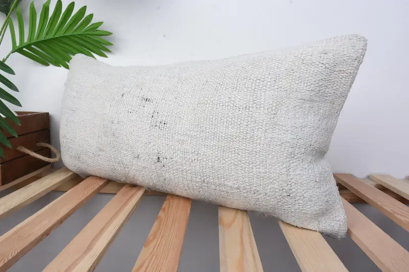 Throw Kilim Pillow, Gift Pillow, Pastel Cushion Cover, Knitted Pillow Case, Pillow Case, Kilim Pillow Cover, 12x24 Beige Cushion Cover - 4