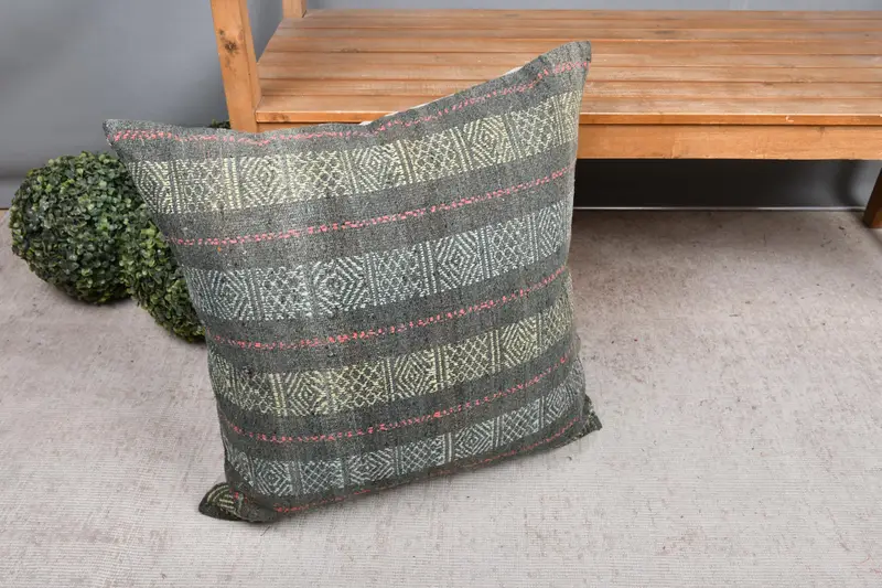 24x24 Yellow Pillow Sham, Southwestern Pillow Cover, Pillow Cover, Aesthetic Pillow, Boho Pillow Sham Cover, Boho Pillow, Vintage Kilim Throw Pillow - 7