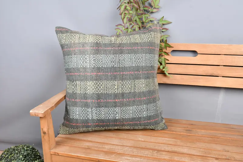 24x24 Yellow Pillow Sham, Southwestern Pillow Cover, Pillow Cover, Aesthetic Pillow, Boho Pillow Sham Cover, Boho Pillow, Vintage Kilim Throw Pillow - 1