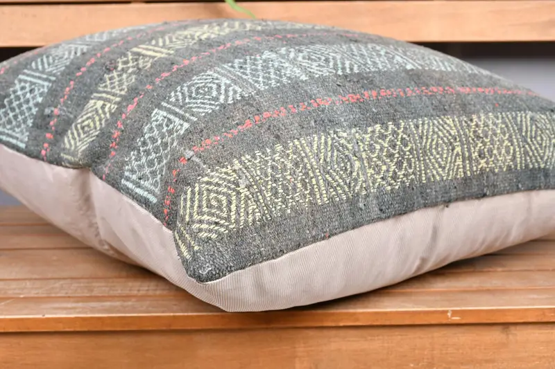 24x24 Yellow Pillow Sham, Southwestern Pillow Cover, Pillow Cover, Aesthetic Pillow, Boho Pillow Sham Cover, Boho Pillow, Vintage Kilim Throw Pillow - 4