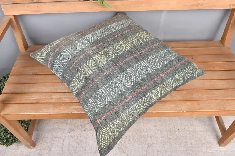 24x24 Yellow Pillow Sham, Southwestern Pillow Cover, Pillow Cover, Aesthetic Pillow, Boho Pillow Sham Cover, Boho Pillow, Vintage Kilim Throw Pillow - 2