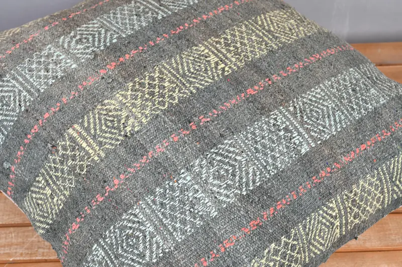 24x24 Yellow Pillow Sham, Southwestern Pillow Cover, Pillow Cover, Aesthetic Pillow, Boho Pillow Sham Cover, Boho Pillow, Vintage Kilim Throw Pillow - 3