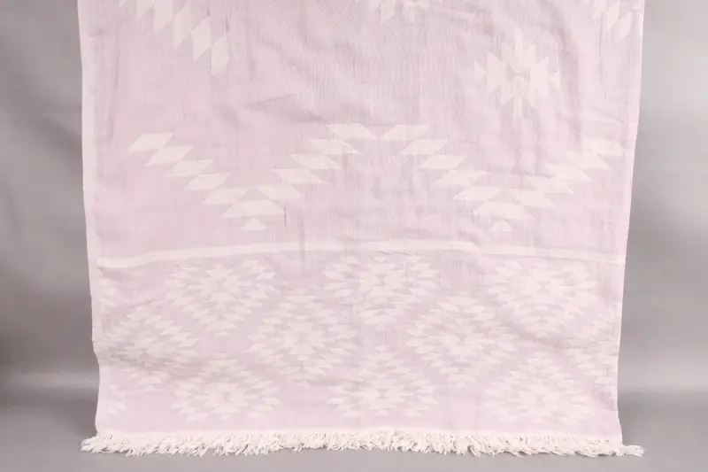 Wedding Gift Blanket Handcrafted Lilac Turkish Cotton, Beige, 56x83 Inches