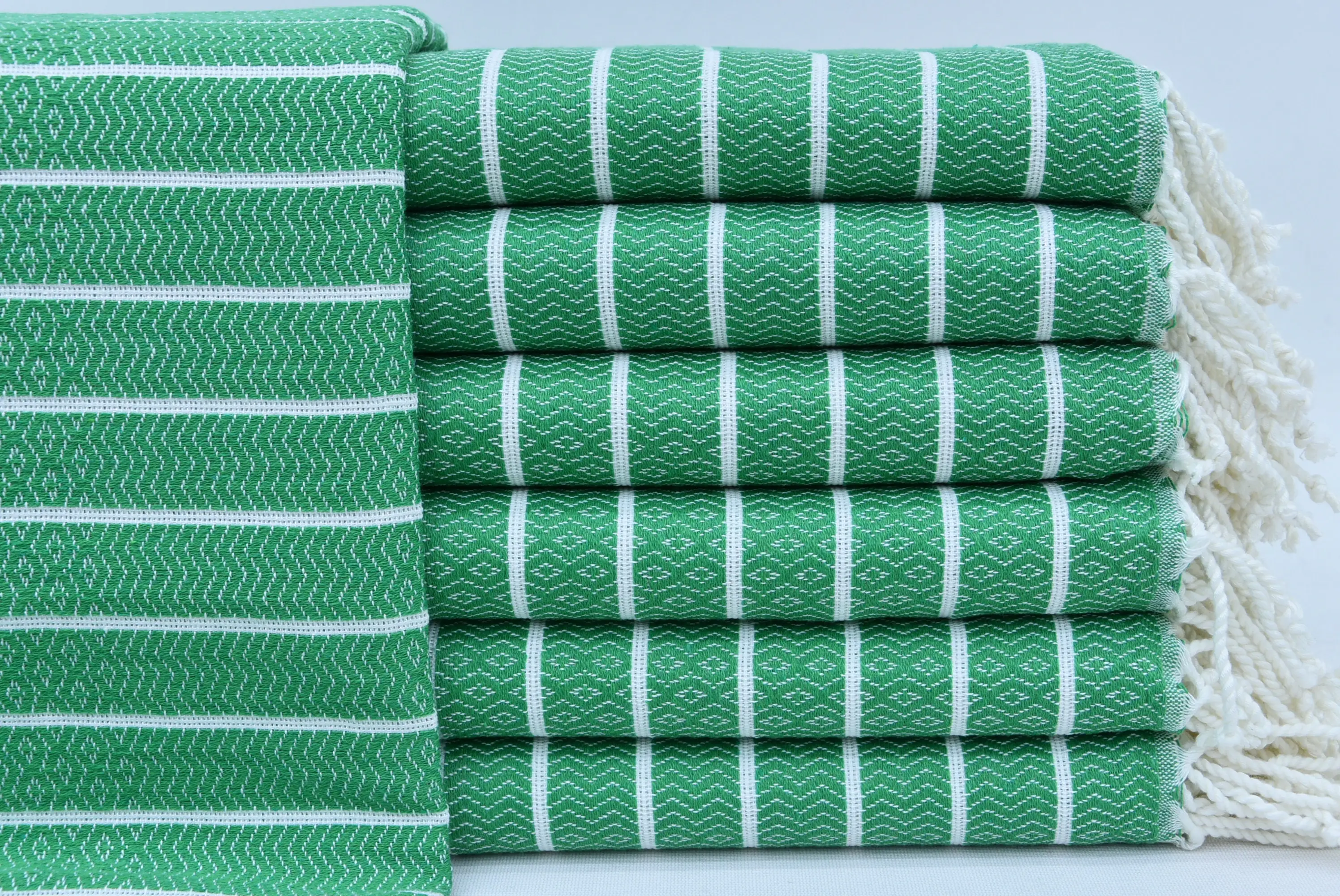 Organic Cotton Beach Towel Green White, 40x70 Inches - 1