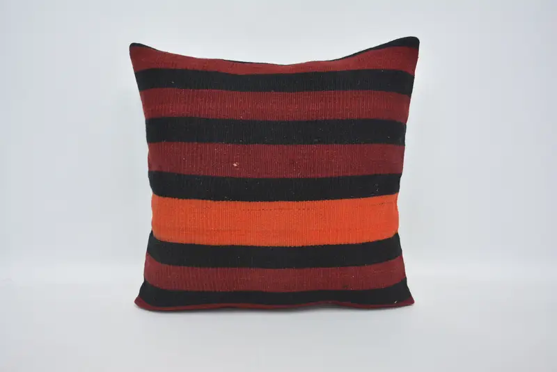 Rot & Orange gestreiftes Wurfkissen, 24x24 besticktes Hanfkissen