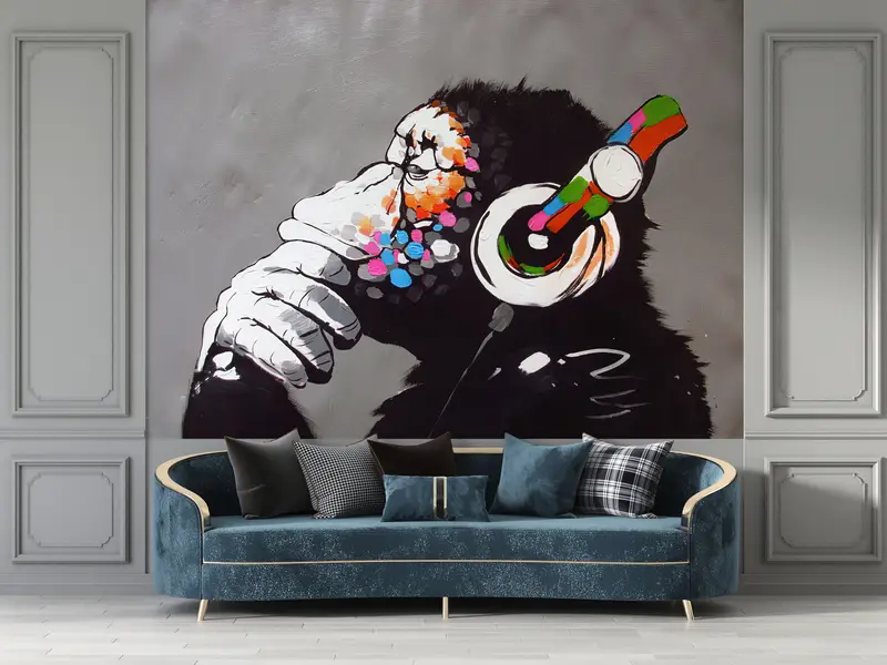 Headphones Monkey Wall Decor, Dj Monkey Wall Painting, Music Wall Decor, Graffiti Wall Painting, Painting Wall Art, - 3