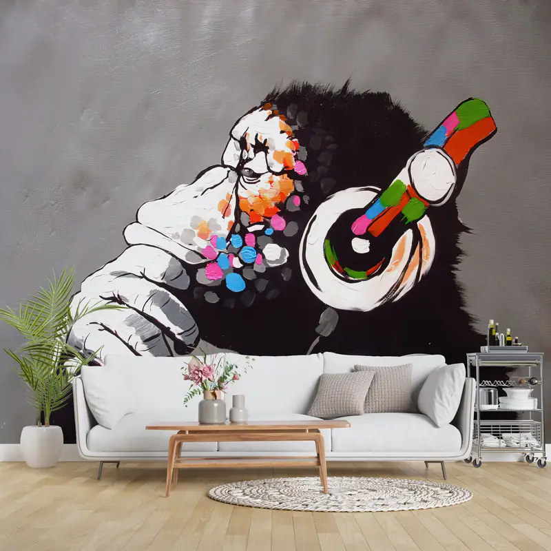Headphones Monkey Wall Decor, Dj Monkey Wall Painting, Music Wall Decor, Graffiti Wall Painting, Painting Wall Art, - 5