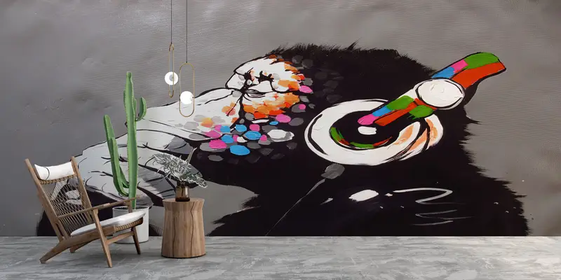Headphones Monkey Wall Decor, Dj Monkey Wall Painting, Music Wall Decor, Graffiti Wall Painting, Painting Wall Art, - 1