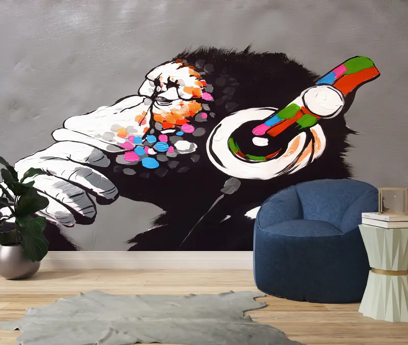Headphones Monkey Wall Decor, Dj Monkey Wall Painting, Music Wall Decor, Graffiti Wall Painting, Painting Wall Art, - 4