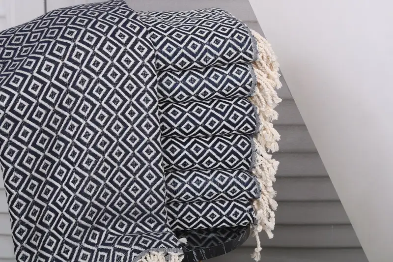 Personalized Beach Towel Navy Diamond, 40x71 Inches, Organic Turkish Cotton