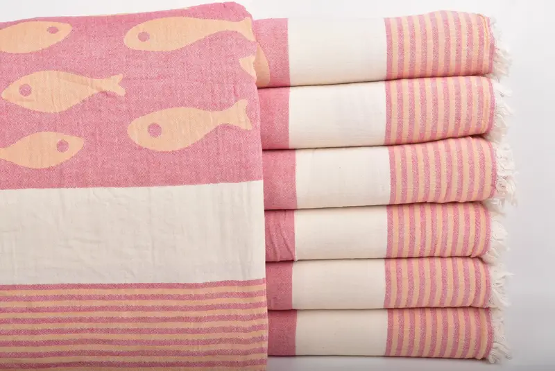 Woven Blanket, Decorative Blanket, Turkish Bedspread, Bachelorette Party Items, Boho Throw Blankets, 92x78 Cotton Fish Design Towel, Quenn Bedspread - 1