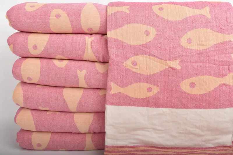 Woven Blanket, Decorative Blanket, Turkish Bedspread, Bachelorette Party Items, Boho Throw Blankets, 92x78 Cotton Fish Design Towel, Quenn Bedspread - 2