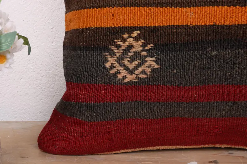 Interior Designer Pillow, 18x18 Orange Cushion, Pillow Sham, Boho Pillow, Handmade Kilim Cushion, Retro Throw Cushion - 3