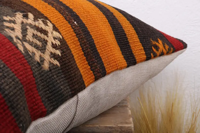 Interior Designer Pillow, 18x18 Orange Cushion, Pillow Sham, Boho Pillow, Handmade Kilim Cushion, Retro Throw Cushion - 6