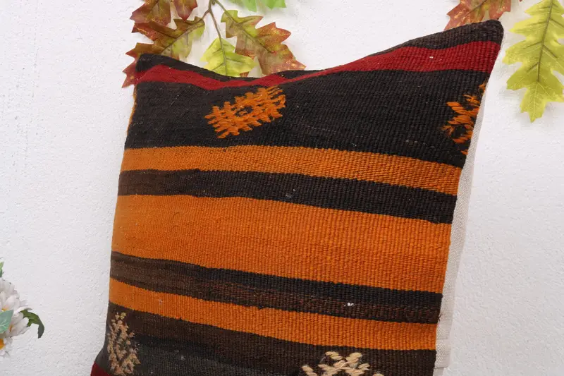 Interior Designer Pillow, 18x18 Orange Cushion, Pillow Sham, Boho Pillow, Handmade Kilim Cushion, Retro Throw Cushion - 5