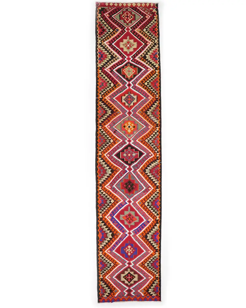 レインボー モロッコ ラグ、3.1x14.6 フィートの鮮やかな装飾