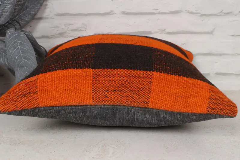 14x14 Orange Pillow Sham, Boho Pillow Sham Cover, Pillow for Couch, Pillow Case, Ethnical Kilim Rug Pillow, Pattern Throw Cushion Case - 5