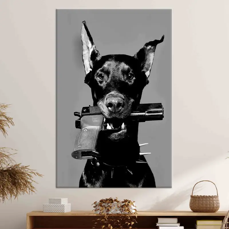 Black Dog And Gun, Canvas Wall Art, Man Cave Wall Art, Black Dog Poster, Gun Wall Art, Dog Lover Gift, Dog With Gun Poster, Black Wall Art, - 3
