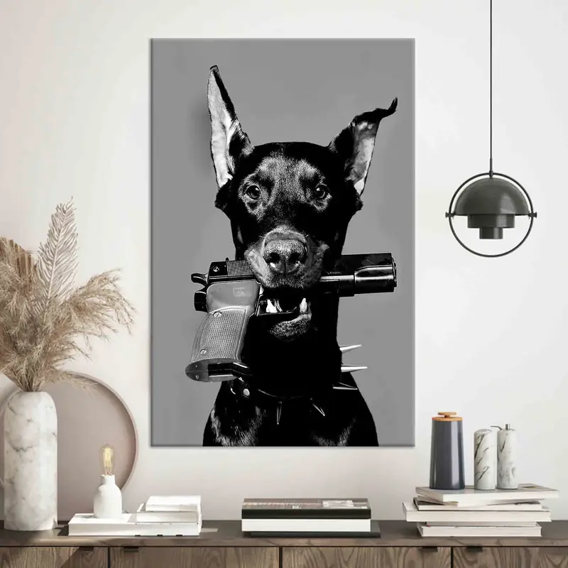 Black Dog And Gun, Canvas Wall Art, Man Cave Wall Art, Black Dog Poster, Gun Wall Art, Dog Lover Gift, Dog With Gun Poster, Black Wall Art, - 5